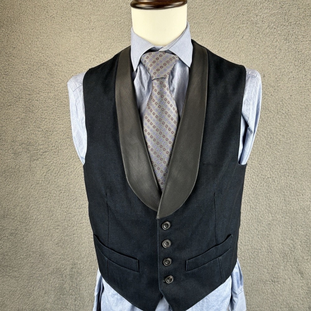 Nudie Jeans Vest Men's Medium Navy‎ Black Denim Waistcoat Wedding Party 4 Button